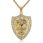 Lee Island Fashion 18K Gold Plated Lion King Pendant Stainless Steel Punk Viking Rock Necklace, 24 Inch Chain For Men Women Hip Hop Rapper Animal Jewelry Gift
