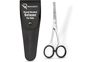 Ruvanti 5.2" Kids Hair Cutting Scissors - Safety Rounded Tip Barber Shears for Children, Infants & Facial Hair Trimming - Sharp Stainless Steel Blades, Ergonomic Grip - Ideal for Home & Salon Use