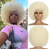 MYCNIMY Afro Wigs for Black Women 70s Afro Curly Wigs Soft Natural Looking Fluff and Bouncy Black Afro Wigs Synthetic Hair Big Afro Wig for Daily Party Cosplay Costume (Platinum)