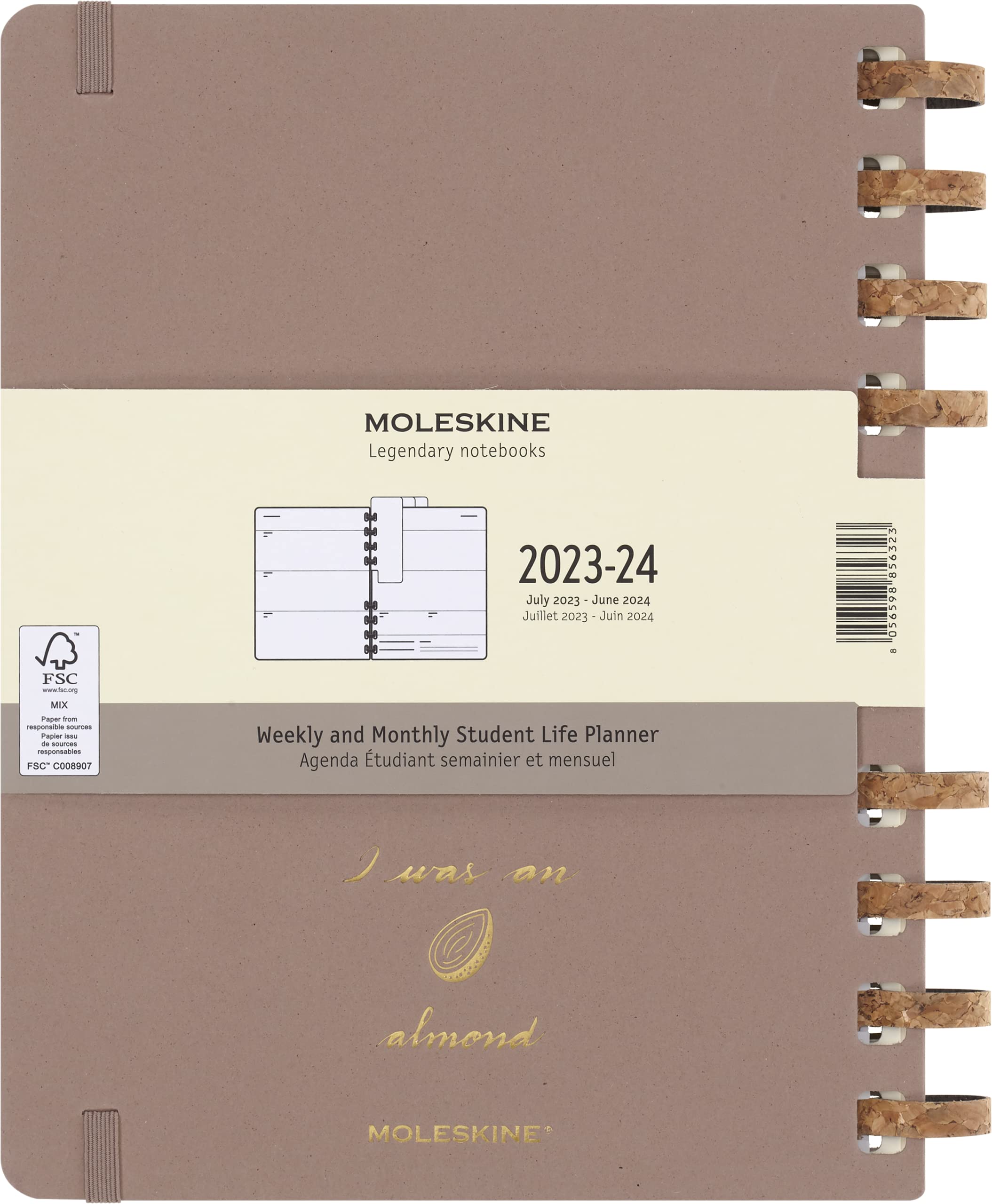 Moleskine 2024 Spiral Academic Planner, 12M, Extra Large, Crush Almond, Hard Cover (7.5 x 10)