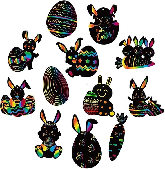 48 Pcs Easter Scratch Art Bunny/ Egg/ Carrot Rainbow Scratch Paper with