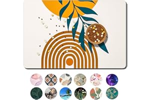 TMOODEL Dog Food Mat, 16"x24" Dog Mat for Food and Water, Absorbent Dog Cat Bowl Mat Protect Floors, Cute Pet Food Mats for Dog, Anti-Slip Rubber Pet Feeding Mat, Modern Abstract Leaves Pet Placemat