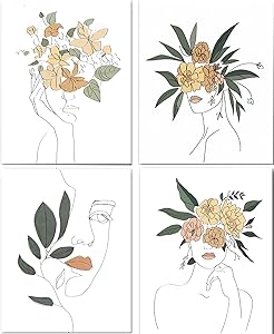 Minimalist Women Flower Line Art Prints | 4 Pack Aesthetic Art Posters | Wall Art Minimalist Painting | Minimal Wall Art | Prints for Wall Decor | Bedroom Decor | Minimal Line Canvas Print (8