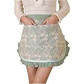 Unisex Chef Aprons White Retro Cotton Maid Short 2 Pockets Waist Waiter Waitress Half Apron