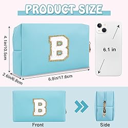 Small Initial Preppy Makeup Bag Organizer, Blue