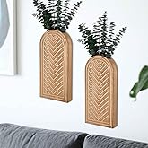 Jerbikas 2 Pack Empty Wooden Wall Vase Set: Modern Farmhouse & Boho Decor for Pampas Grass, Dried Flowers, Faux Greenery - Hanging Planter for Living Room, Bathroom, Above Couch, Office