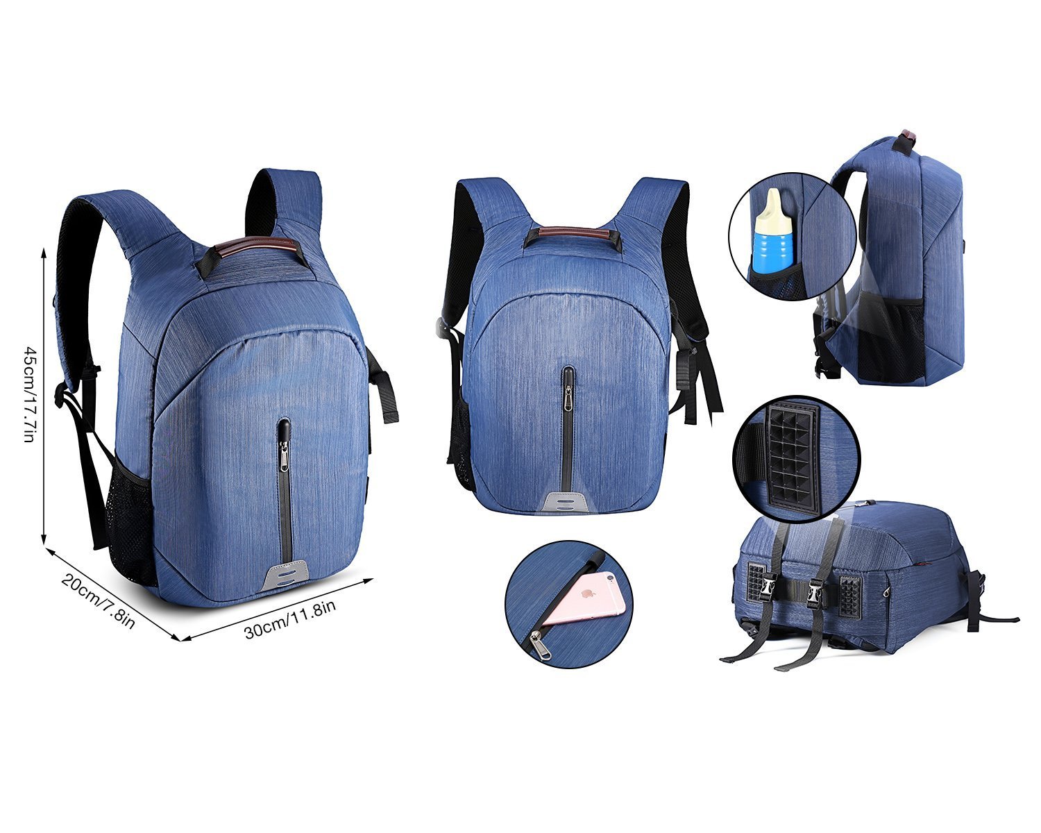 Sac à dos pour appareil photo et Reflex et accessoires, Pbreack Sac à dos Caméra vidéo étanche randonnée housse sacoche anti-choc (Bleu)