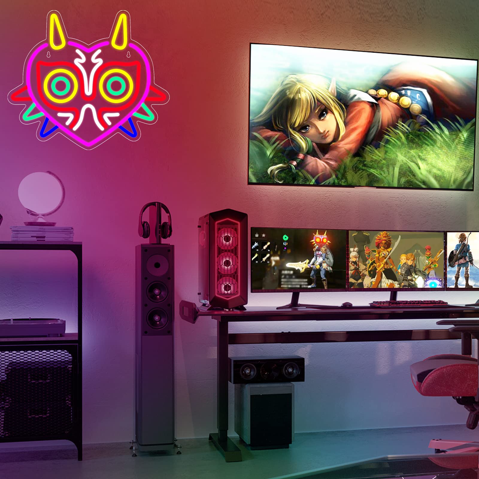 Majora's Mask Neon Sign, Zelda Gaming Neon Sign for Game Room Decor, Zelda Mask for Boys Room Decor & Gaming Wall Deocr, USB Powered Gamer Gifts for Boys, Teens and Zelda Fans