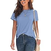 KevaMolly Basic T Shirts for Women UPF 50+ Short Sleeve Casual Summer Tops Trendy Solid Loose Fit Crew Neck Tees Tshirt