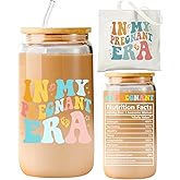 Lvoetgif Pregnancy Gifts for Expecting Mom, Funny Pregnant Women Iced Coffee Glass Cup, Cotton Tote Bag, First Time New Mom Christmas Gifts, Mothers Day Baby Shower Present