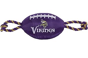 Pets First NFL Minnesota Vikings Football Dog Toy, Tough Quality Nylon Materials, Strong Pull Ropes, Inner Squeaker, NFL Team Color