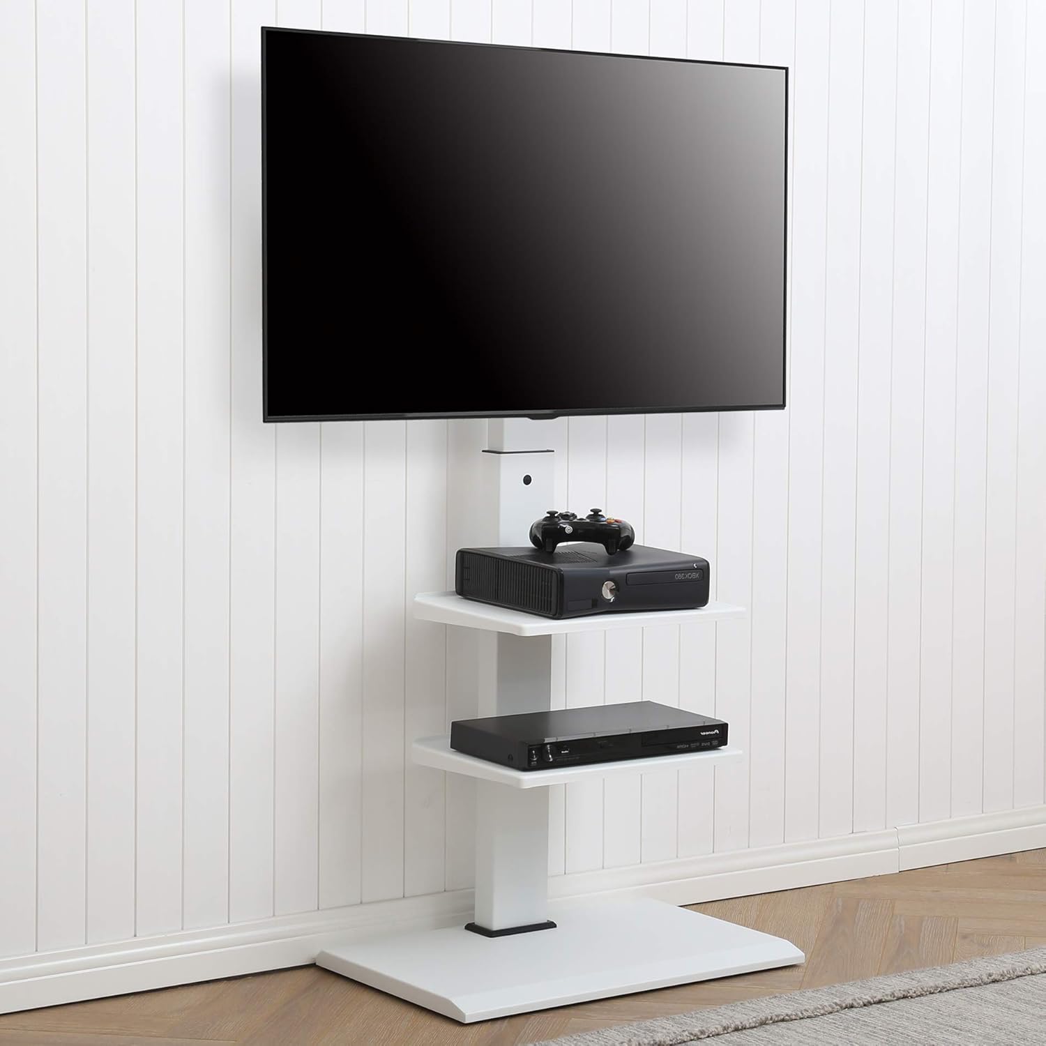 FITUEYES Swivel Floor TV Stand Base for TVs Up to 65” TVs White Corner TV Stand with Height Adjustable Entertainment Shelves – Perfect for Media Storage, FT-S3602MW: Electronics