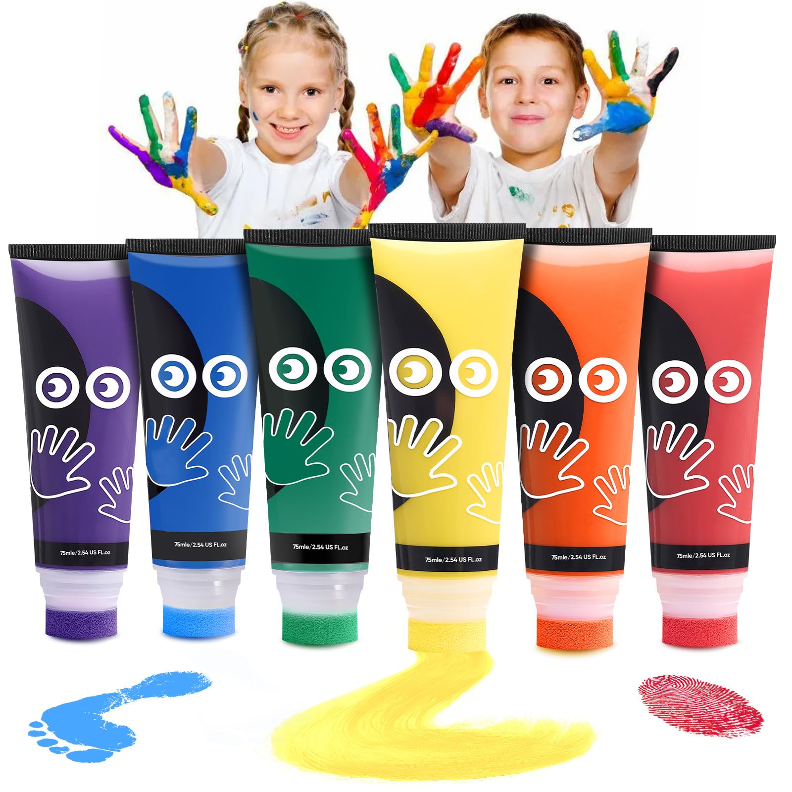 Taricor Non Toxic Finger Paint for Babies, Baby Safe Friendly Paint for Handprints, 6 x75ml Baby Footprint Paint Set with Sponge, Mess Free Toddlers Paint for Early Learning Creative Drawing Gifts