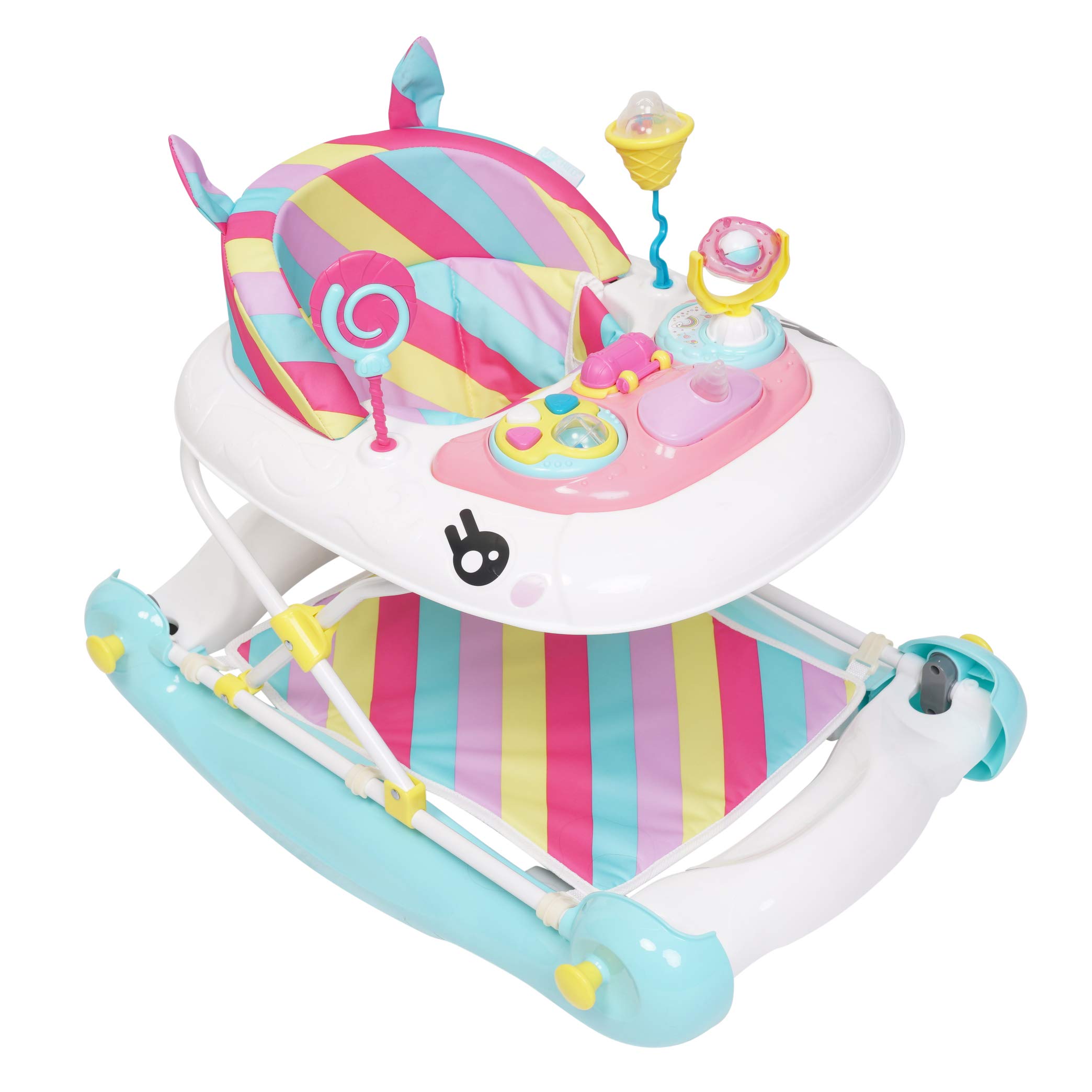 MyChild Unicorn 3-in-1 Walker Rocker, Pink Rainbow - Activity Center Baby Walker - Easy fold Frame for Storage - 6 Months + Anti Fall Blocks for Extra Safety and 3 Height Adjustment.