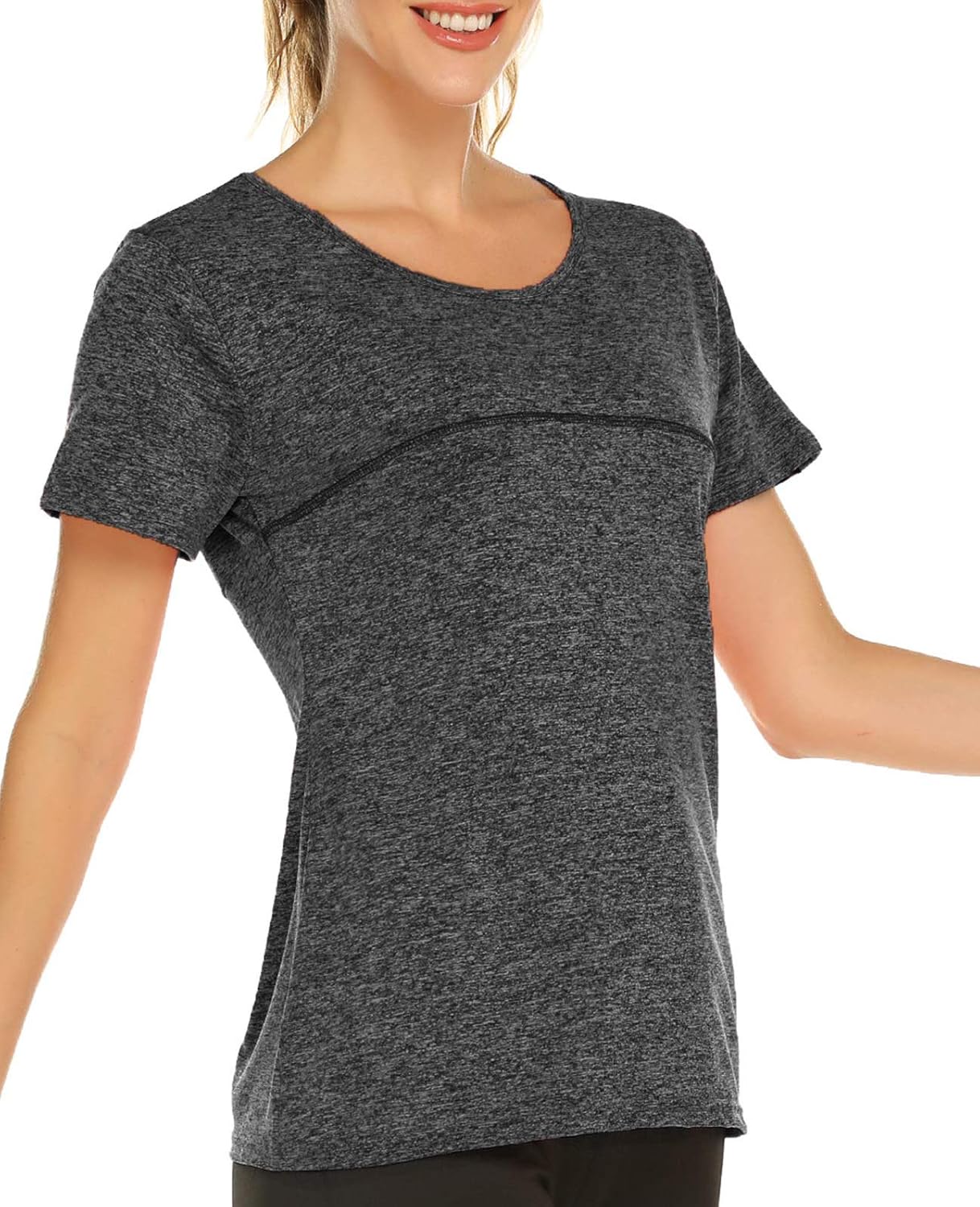 Sykooria T-Shirt Womens Sports Shirt Short Sleeve Quick Dry Elastic Yoga Gym Tshirt Tops: Clothing