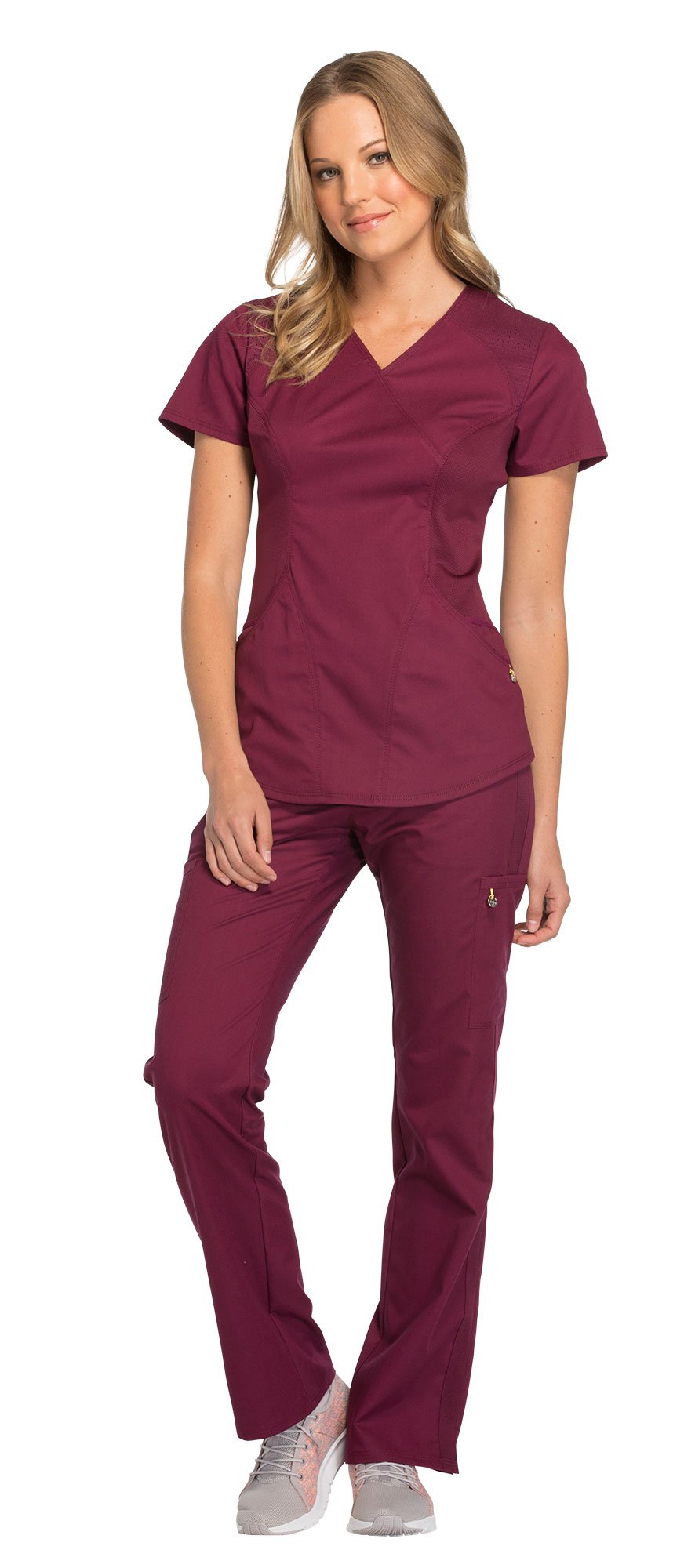 Cherokee Luxe Women's Scrub Set - CK603 Mock Wrap Top & CK003 Mid Rise Straight Leg Pull-on Pant