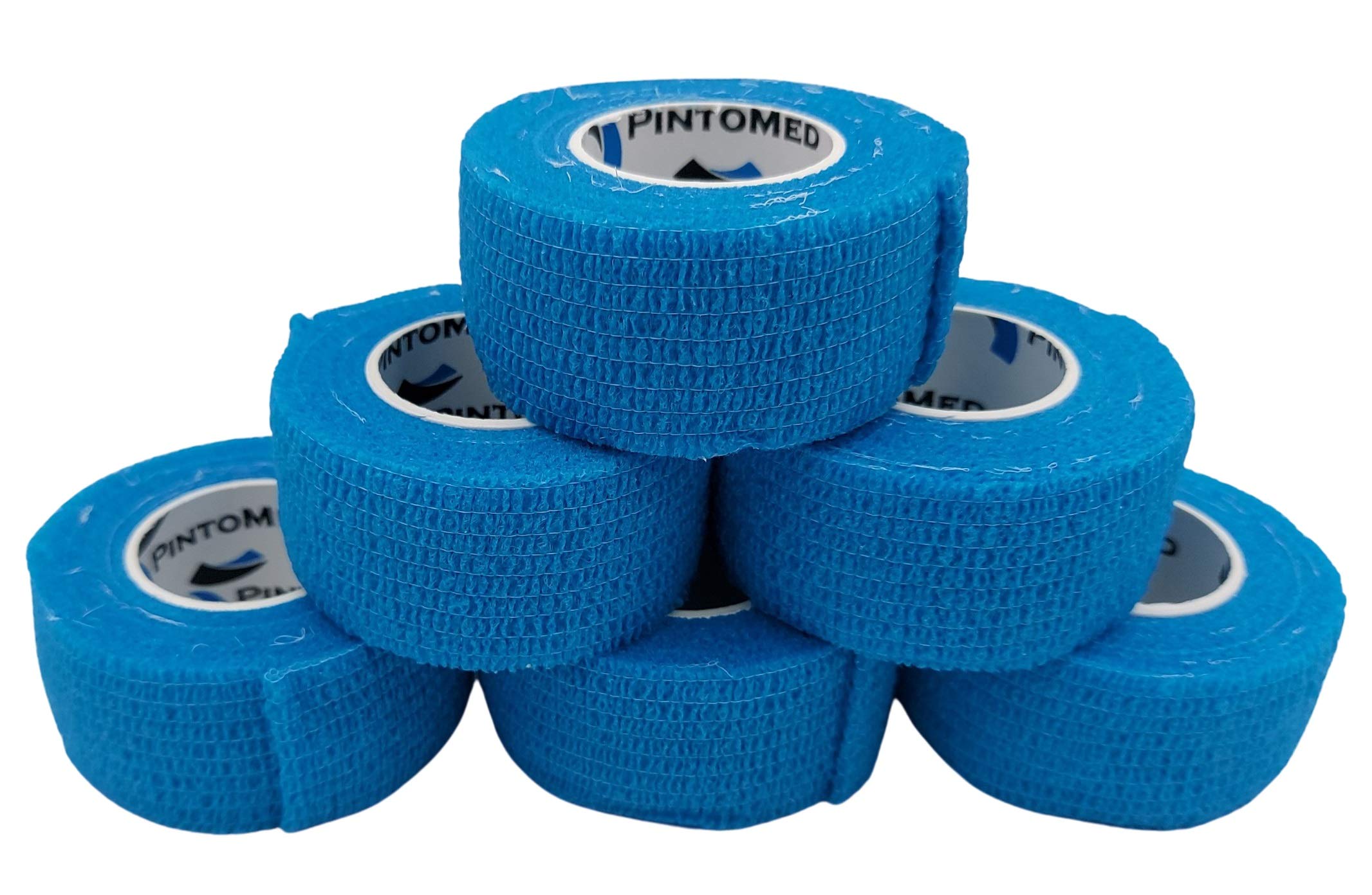 PintoMed – 6 X Light Blue X 2.5CM X 4.5M - Cohesive Bandage Stretched, Self-Adhesive Flexible Bandages, First Aid Sports Wrap Bandages Pack Individually for Medical, Sports and Veterinary use.