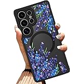 OOK Case Fit for Samsung Galaxy S25 Ultra 6.9 Inch (Wireless Charging Compatible) Purple Floral Flowers Lavender Phone Cover Soft TPU + Hard PC Anti-Scratch Shockproof Magnetic Case for Women