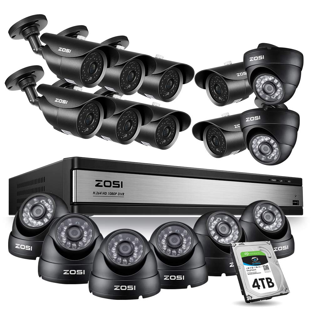 ZOSI 16CH 1080P Security Camera System Outdoor with 4TB Hard Drive
