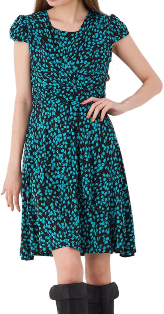 Amazon Mサイズ ブルー リボン ジャージーワンピース ミディアム 半袖 大人可愛い ジャージワンピース レディース 上品 大人 ワンピース チュニック 通販