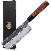 MITSUMOTO SAKARI Nakiri Chef Knife 7 inch - Hand Forged Japanese Kitchen Knives, 3-Layer 9CR18MOV High Carbon Steel, Rosewood Handle & Sandalwood Box
