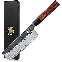 MITSUMOTO SAKARI 7 Inch Nakiri Chef Knife, Japanese Kitchen Knife with 3 Layer 9CR18MOV Clad Steel and Rosewood Handle, 2.8 m