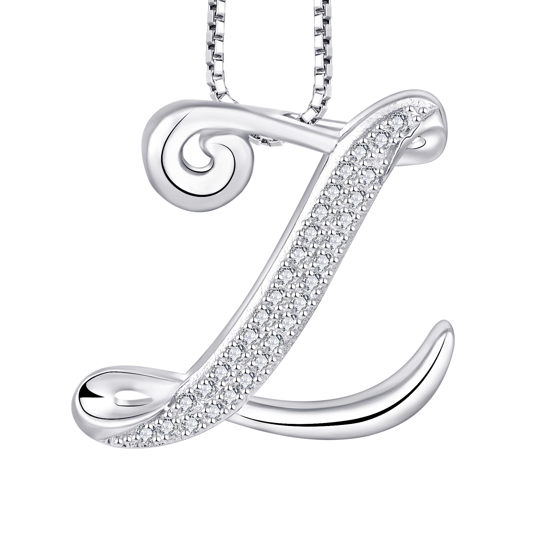 starchenie Letter Necklace Lucky Letter Z Necklace Zircon Pendant 925 Sterling Silver Necklace for Women