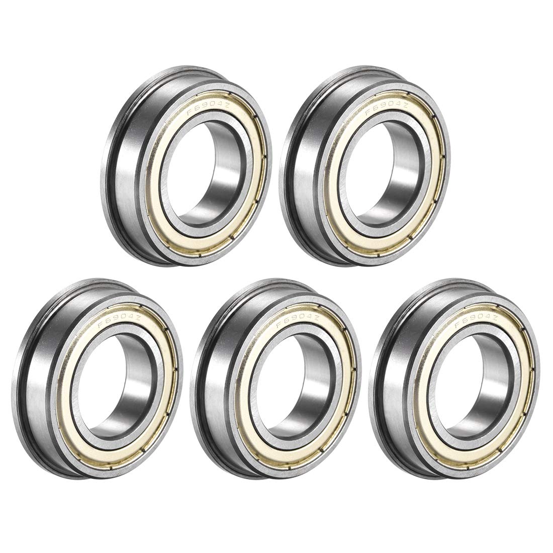 sourcing map F6904ZZ Flanged Ball Bearing 20x37x9mm Double Metal Shielded (GCr15) Chrome Steel Flange Rip Bearings 5pcs