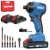 NANWEI 20V Brushless Impact Driver,2100 In-lbs (240N&middot;m) Max Torque, 1/4" Hex Shank, 2 x 2.0Ah Batteries, and Bit Set &ndash; Ideal for Heavy Duty Home Improvement and DIY Projects(With Battery）