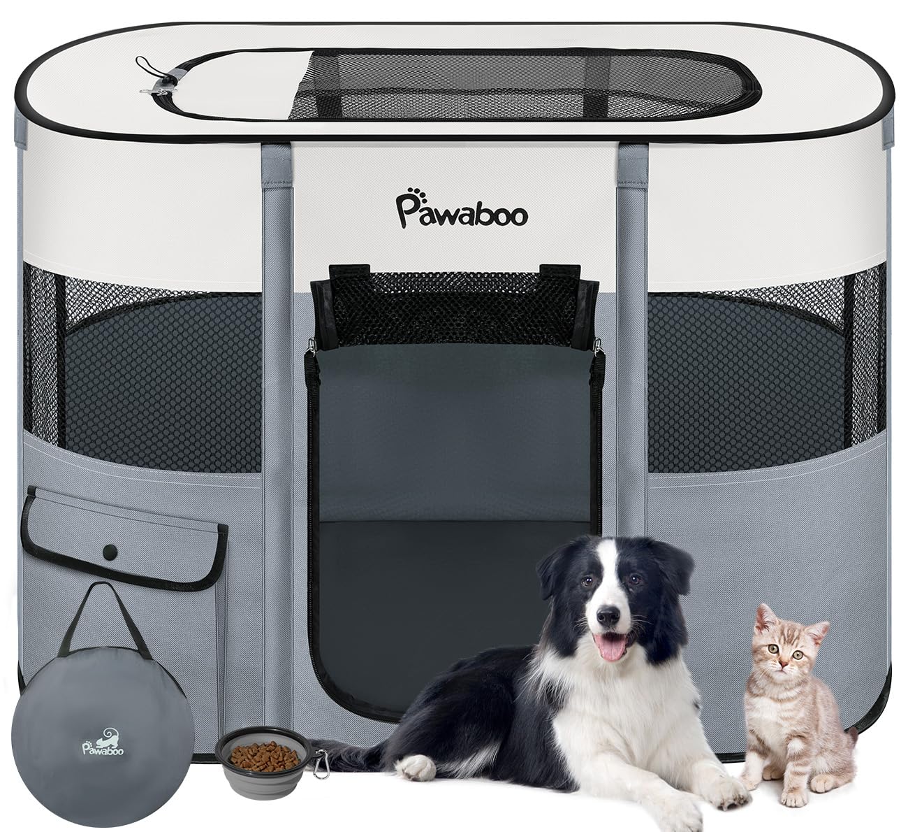 Pawaboo Foldable Pet Playpen, Cat Dog Playpen, Portable Dog Cage Exercise Kennel Crate with Waterproof Oxford, Puppy Pen Indoors/Outdoors Pet Tent Fence 80×60×55cm