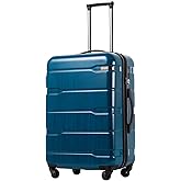 Coolife Medium Checked Luggage Hardside PC+ABS Suitcase with TSA Lock, Lightweight Rolling Carry On with Spinner Wheels(Caribbean Blue, 24in)