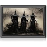 JarThenaAMCS Halloween Canvas Wall Art Print Vintage Dark Witch Silhouette Art Poster 16 x 24 Inch Goth Moody Wall Decor for Gallery Living Room Bedroom (UNFRAMED)