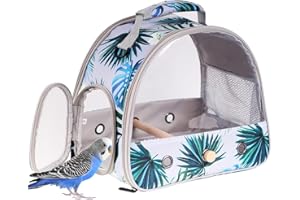 ORIZZP Portable Small Bird Travel Carrier Cage with Stand Perch, Bird Carrier to Carry Parakeet Budgies Parrot Cockatiel Conure Outdoor, Front Clear Window with Floral Printing