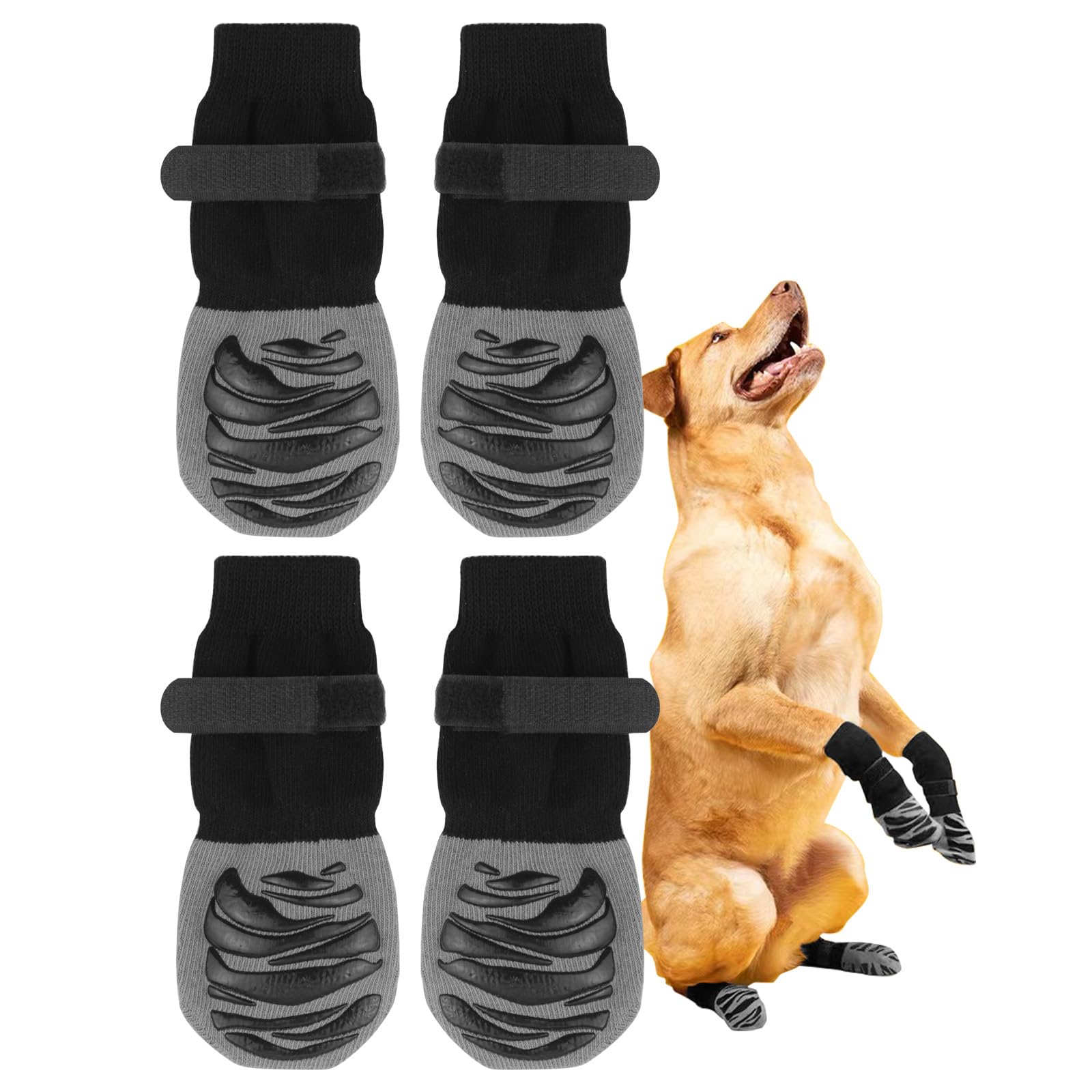 YUUTIAL 2 Pairs Anti-Slip Dog Socks Paws Stop Licking，Rubber Bottom Protecting Dog Paws Socks with Adjustable Straps for Large Dog Indoor Outdoor Hardwood Floor Walking (L)