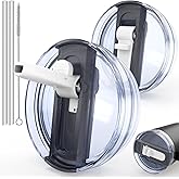 2 PCS Spill Proof Tumblers Flip Straw Lid for Stanley Cup 30oz, Replacement Leak Proof Tumbler Lid Fit for Quencher, Reusable Tumbler Cover 30oz Stanley Cup Accessories(White-Black+White-Black)