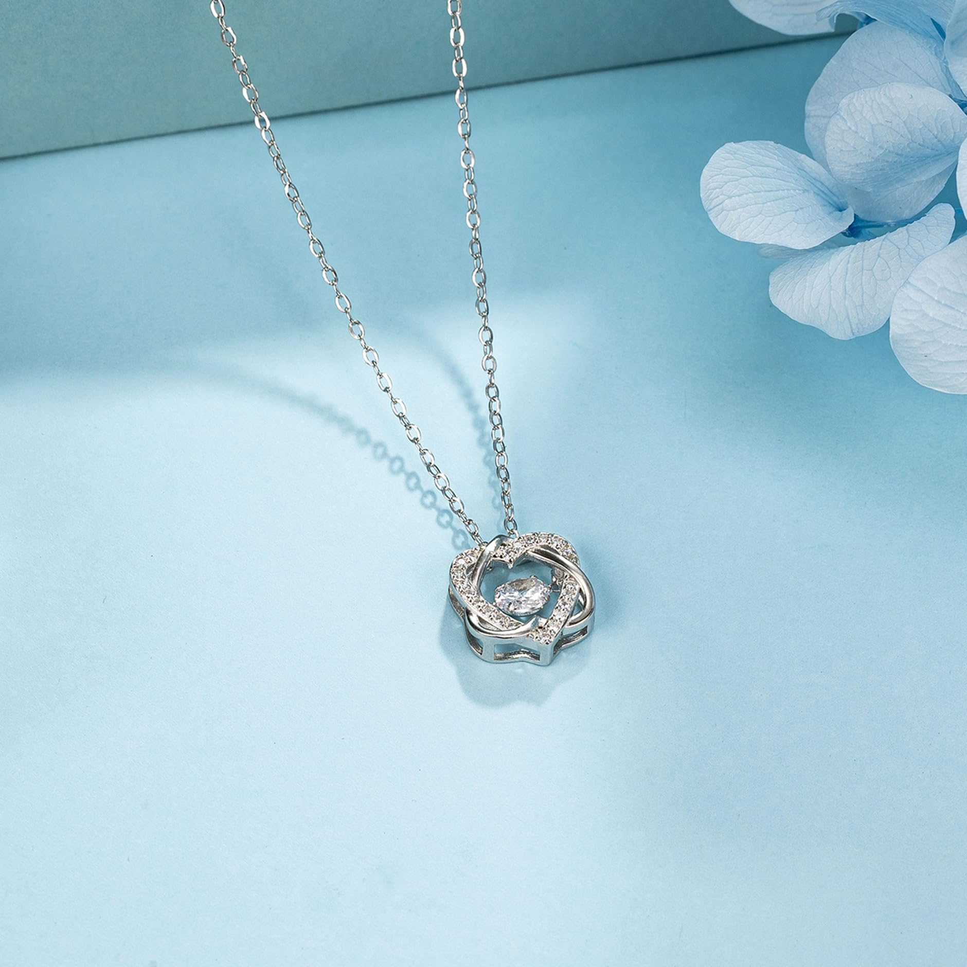 NOURISHLOV Sterling Silver Interlocking 2 Hearts Necklace, Female Godmother Gifts for Goddaughter, Baptism, First Confirmation, Easter, Graduation, Birthday