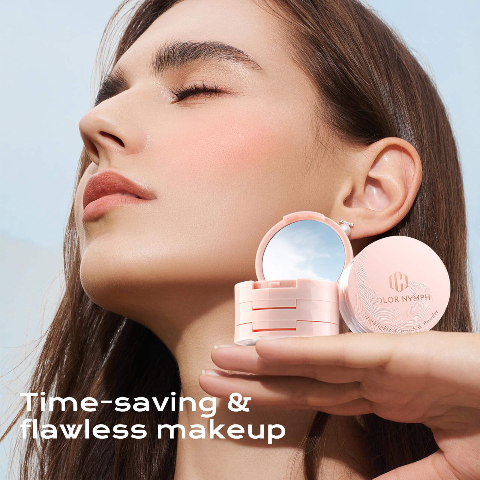 Color Nymph 3 Colors Contour Blush Highlighter Makeup Palette | 3-IN-1 Multi-Colored Shimmer & Matte Long-Lasting Travel-Friendly Make up Kit, Includes Brush & Mirror | Stacked Makeup Design (Purple)