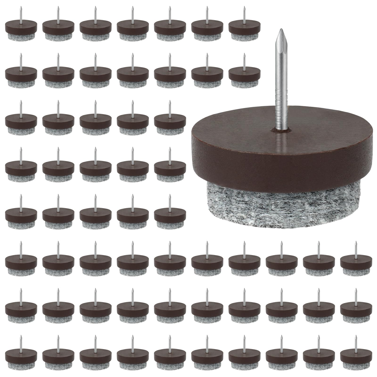 Flintronic 60PCS Furniture Pads Floor Protectors, 28mm Diameter Chair Leg Floor Protectors, 5MM Thick Felt Pads for Furniture Feet with Easy Nail Installation, Non-Slip for Parquet Laminate (Brown)