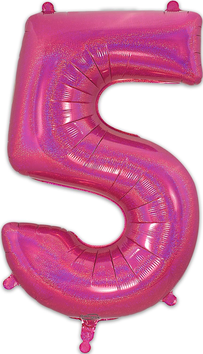 Oaktree UK 34" Number 5 Holographic Pink Foil Balloon