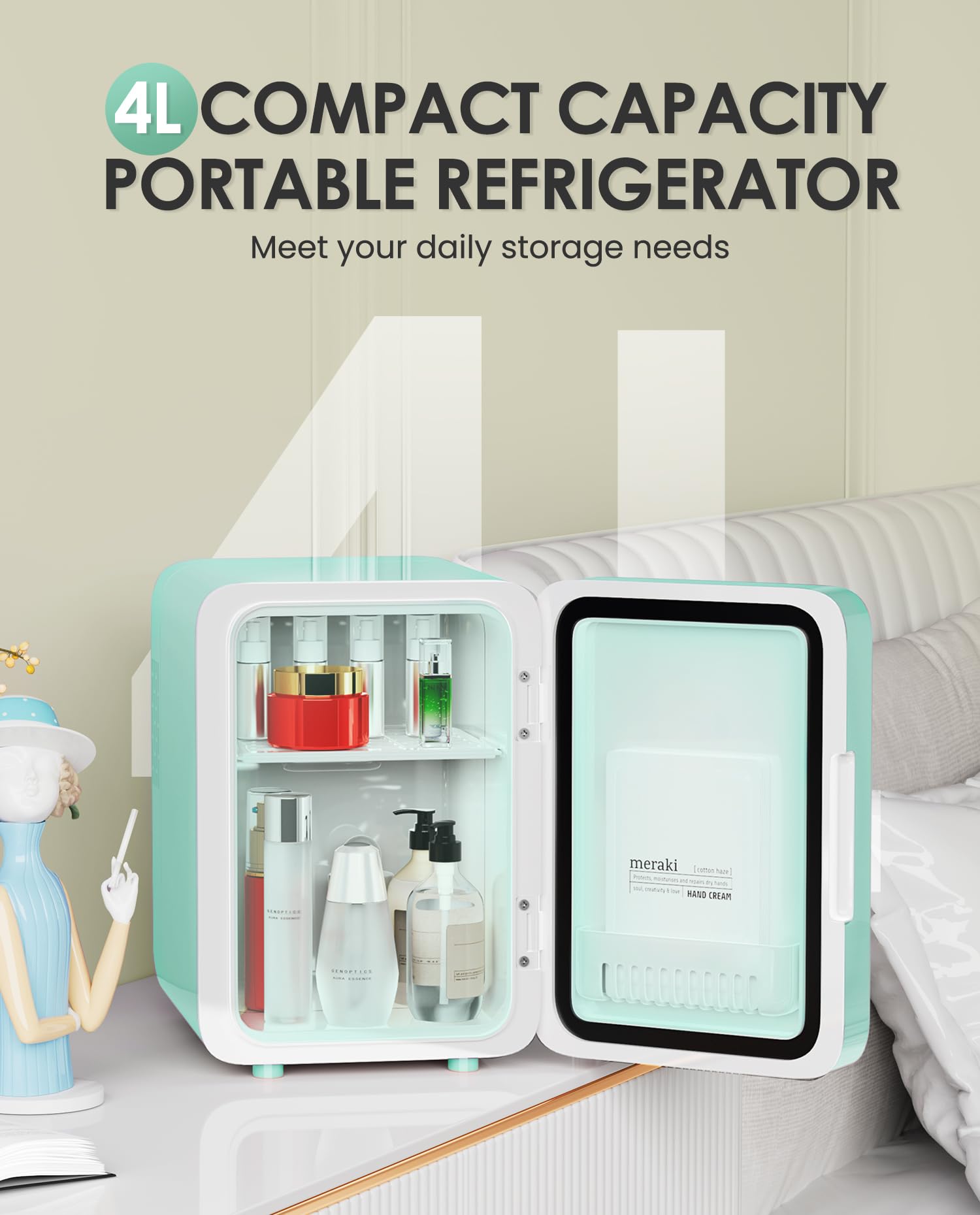CUTIEWORLD Skincare Fridge, Makeup Fridge for Bedroom, Green