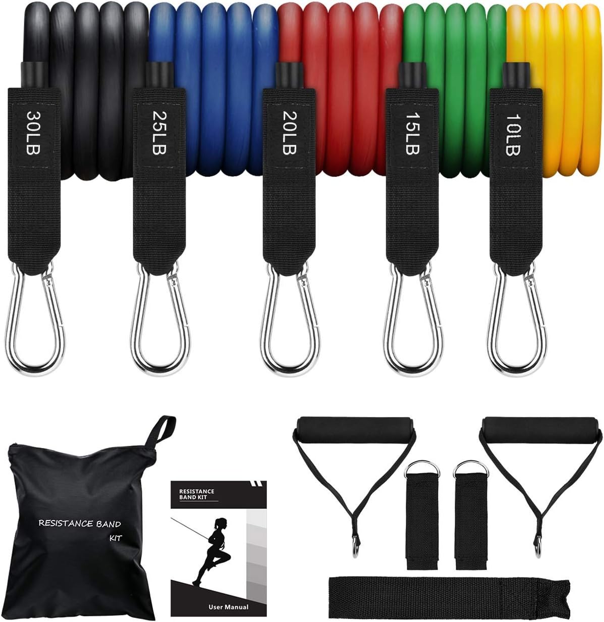 OMORC Resistance Bands Set, Exercise Bands with Handles, Door Anchor, Ankle Straps, Workout Band for Resistance Training, TRX, Aqua Aerobics, Physical Therapy, Stackable 100 lbs, 11Pcs : Sports & Outdoors