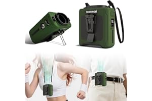 MIMIRGB 10000mAh Portable Waist Fan Clip On, Personal Shirt Belt Fan Rechargeable With 5 Speeds & Flashlight, Hands-Free Body Neck Wearable For Camping Travel Outdoor Jobsite (Green)