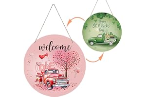YUNKKIN Reversible Valentines Day Decorations St Patricks Day Decorations Valentines Day Wreath Front Door Decor Truck Hanging Decor Wooden Door Hanger for Wall Indoor Home Decor