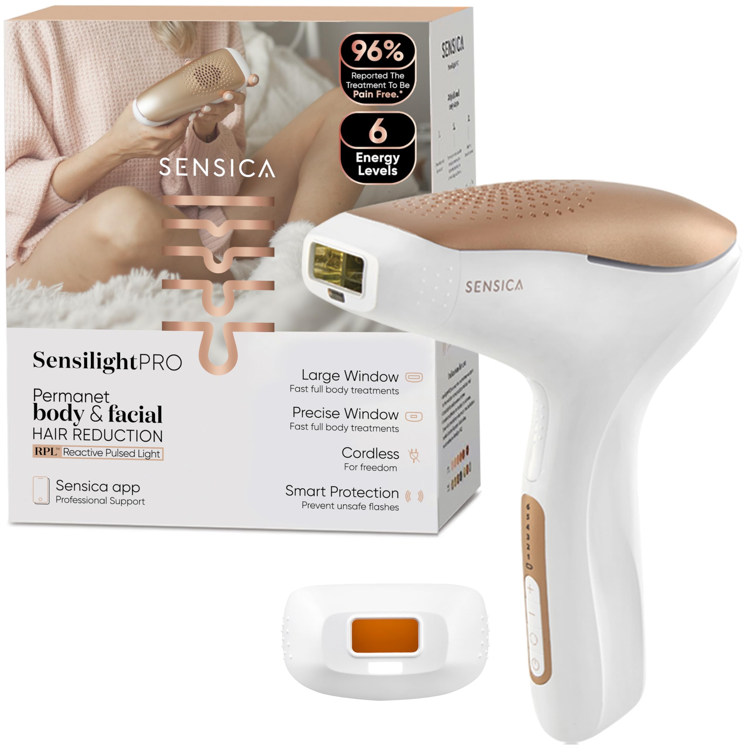 Sensica Sensilight PRO IPL Hair Removal Device – Powerful Cordless At-Home Hair Remover for Women & Men, 6 Energy Levels, 2 Treatment Windows, Patented RPL™ Advanced Technology, Full Body & Face