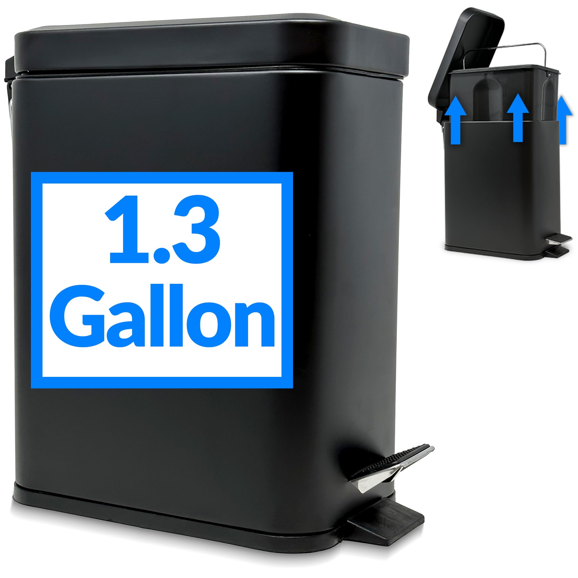 Photo 1 of Reli. Small Trash Can with Lid, 1.3 Gallon (5 Liter) | Stainless Steel (Matte Black) | Small Bathroom Trash Can | Step Pedal Garbage Bin with Removable Bucket, Kitchen | Rectangular Metal Bin
