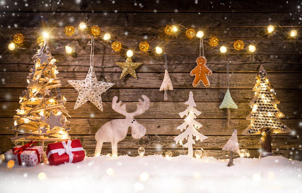 Haosphoto 7X5FT/210X150cm Christmas Backdrop Xmas Decoration Tree Reindeer Bokeh Lights Backdrops for Photography Wood Floor Happy New Year Vinyl Photo Background Kids Adults Studio Props CA453
