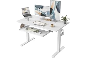 BEXEVUE 47"x24" Electric Standing Desk with Keyboard Tray, 120x60cm Height Adjustable White Desk, Sit Stand Gaming Desk with 