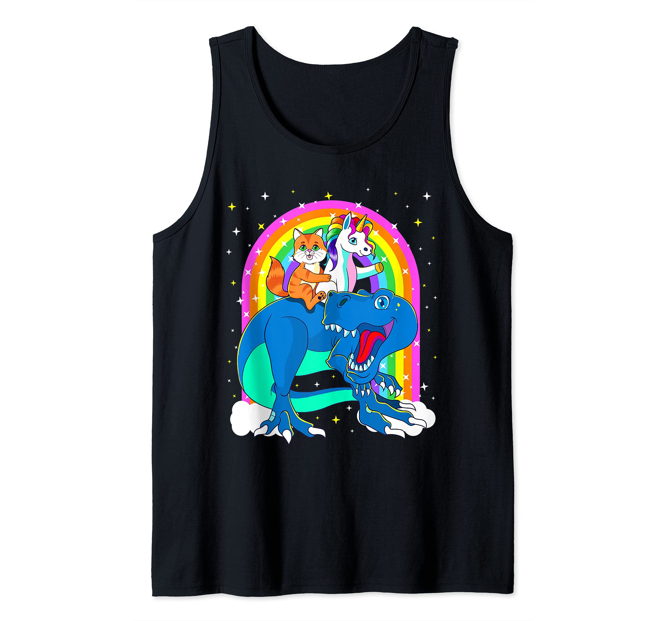 Unicorn Riding Dinosaur T Rex Cat Space Kitten Galaxy Tank Top