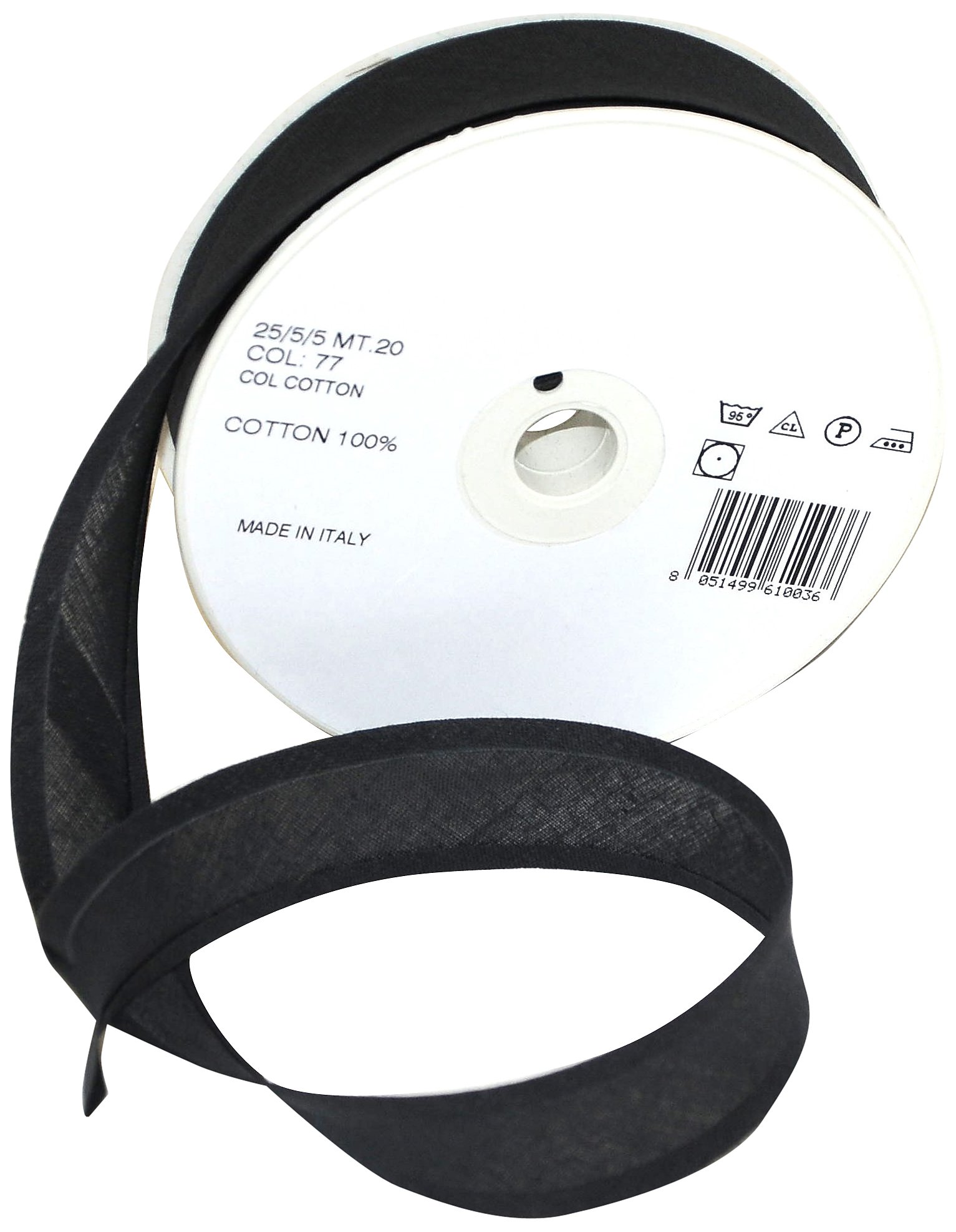 Inastri Trimz 25/5/5 mm Cotton Bias Binding, Charcoal 77– Double‑Fold Sewing Tape for Quilting, Dressmaking & DIY Crafts