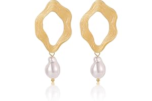 HBFashion Pearl Earrings for Women 14K Gold Plated Drop Dangling Hoop Earrings for Bridal, Bridesmaids, Wedding, Valentine's Day Gifts